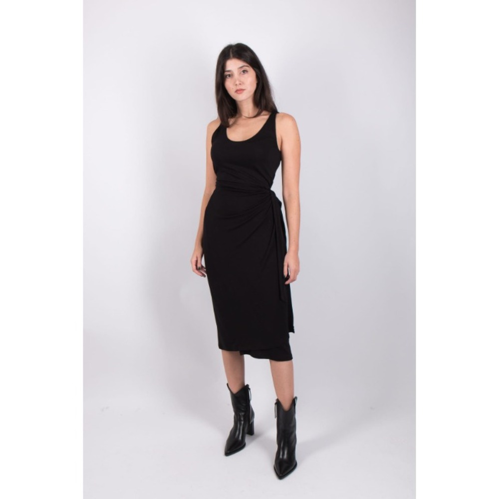 Vince Womens Side Tie Wrap Tank Dress Size Medium‎ Black Minimal Modern
